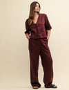 Brown Linen-blend Drawstring Trousers