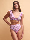 Pink Floral High Waist Bikini Bottom