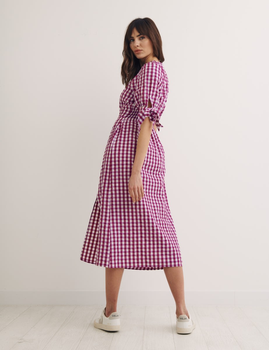 Pink Check Esme Midi Dress