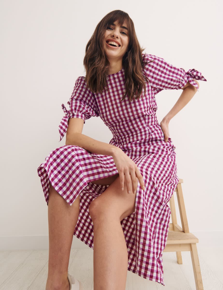 Pink Check Esme Midi Dress