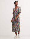 Multi Big Floral Valentine Bubble Sleeve Wrap Dress