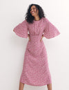 Pink Ditsy Floral Eva Flutter Sleeve Midi Dress