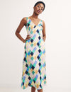 Multi Diamond Print Satin Helena Midi Dress