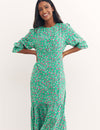 Green Ditsy Floral Print Selena Midi Dress