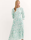 Green Retro Floral Print Selena Midi Dress