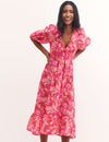 Pink Big Floral Amy Midi Dress