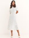 White Ditsy Floral Short Sleeve Selena Midi Dress