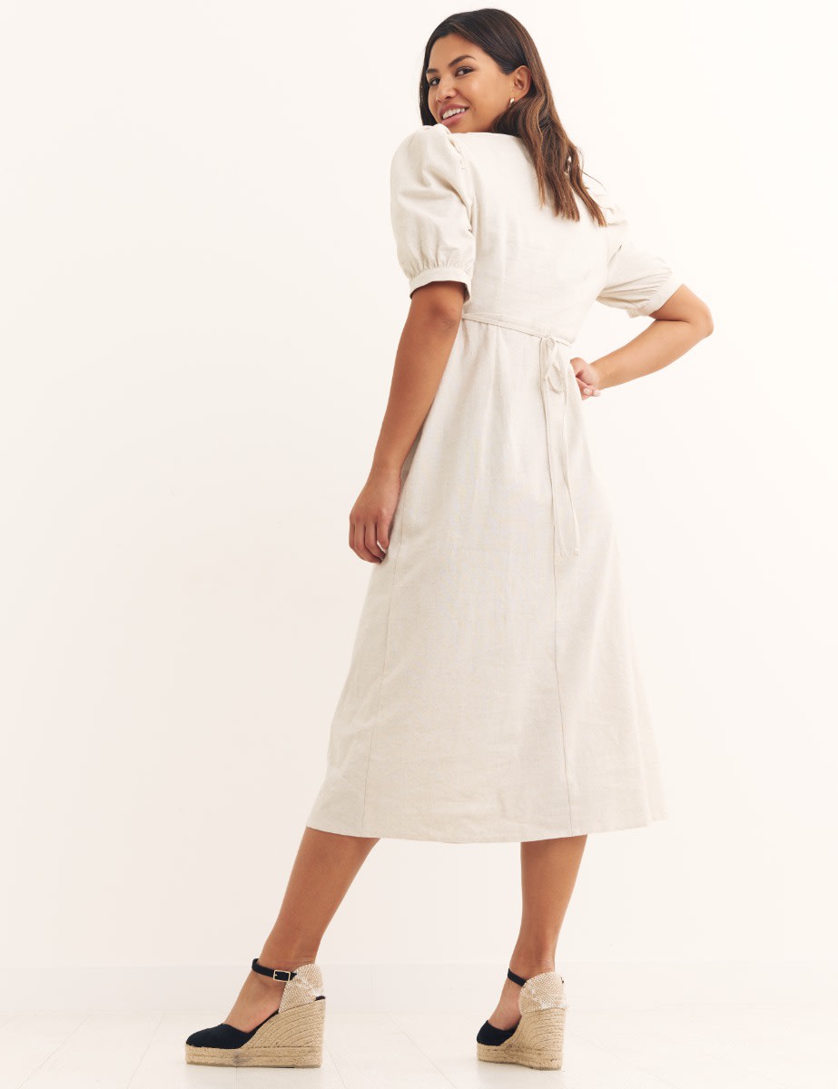 Cream Rosie Linen Midi Dress