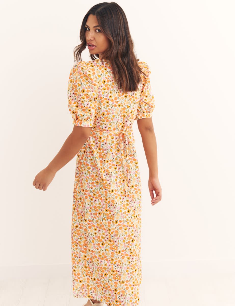 Orange Multi Big Floral Rosie Midi Dress