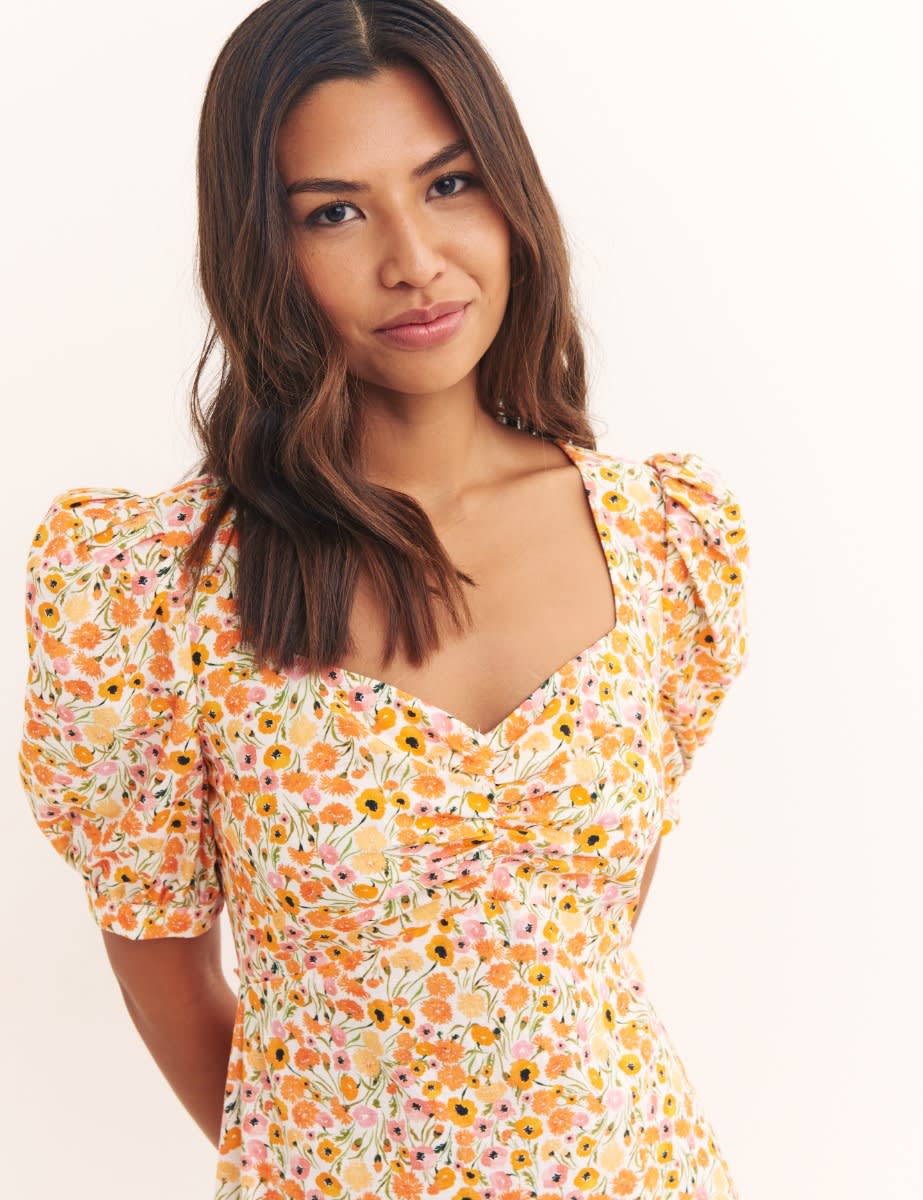 Orange Multi Big Floral Rosie Midi Dress