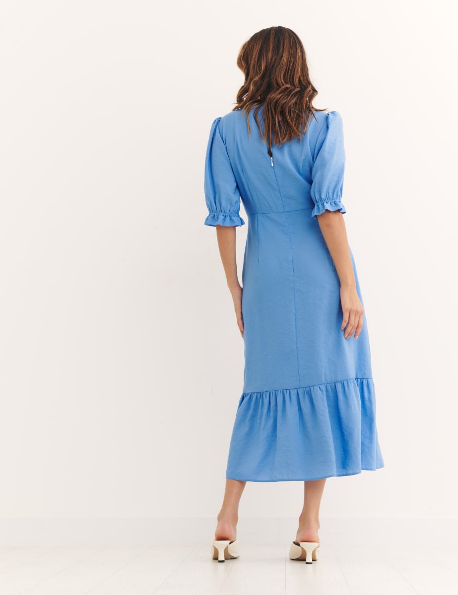 Blue Short Sleeve Selena Midi Dress