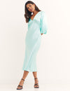 Light Blue Ciara V Neck Satin Midi Dress