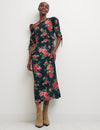 Green Big Floral Ellis Midi Dress