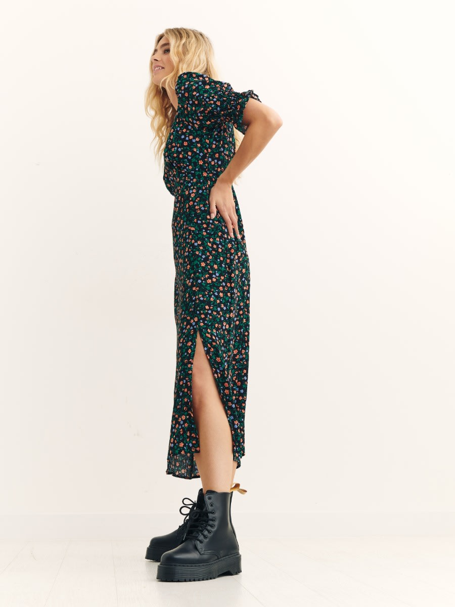 Dahlia Ditsy Black Luna Midi Dress