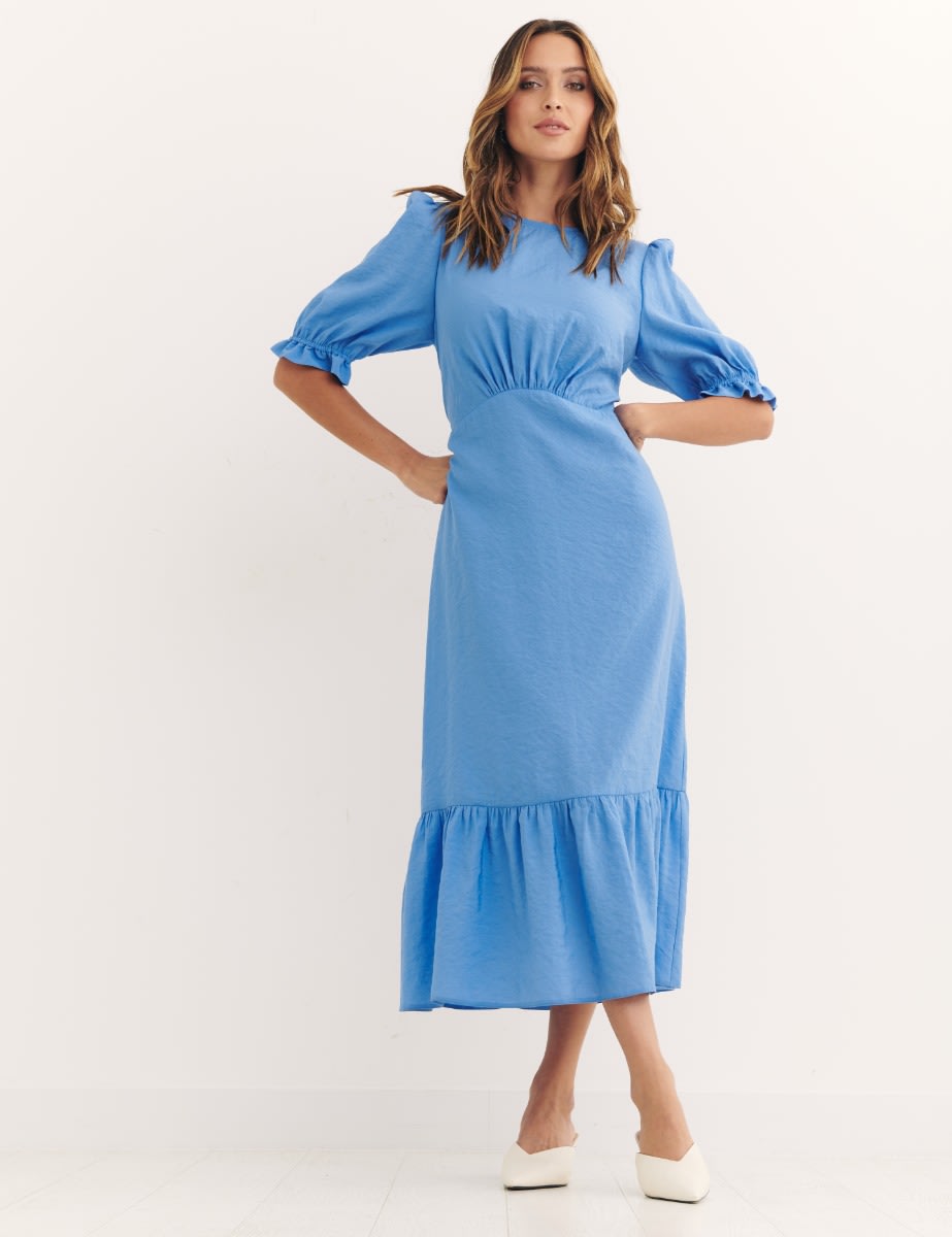 Blue Short Sleeve Selena Midi Dress