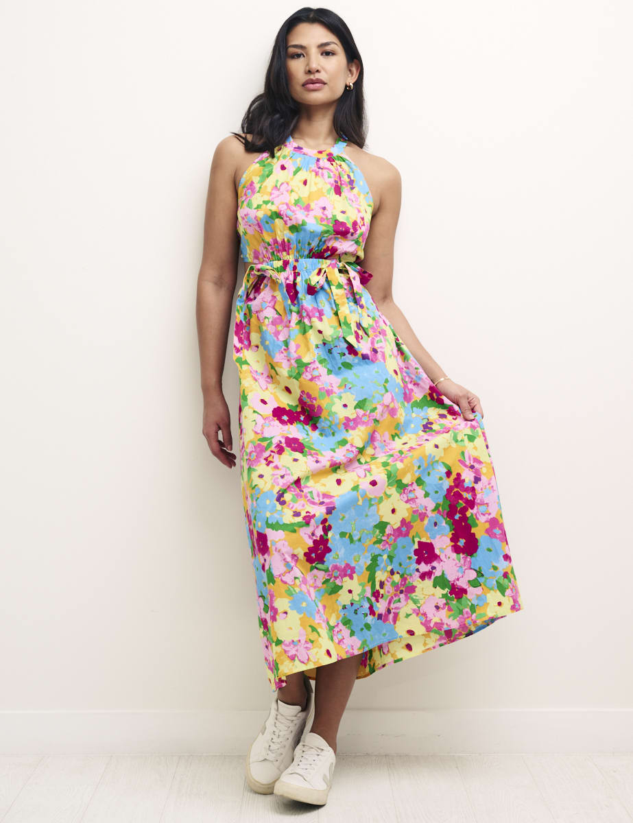 Watercolour Floral Halter Neck Christina Midi Dress