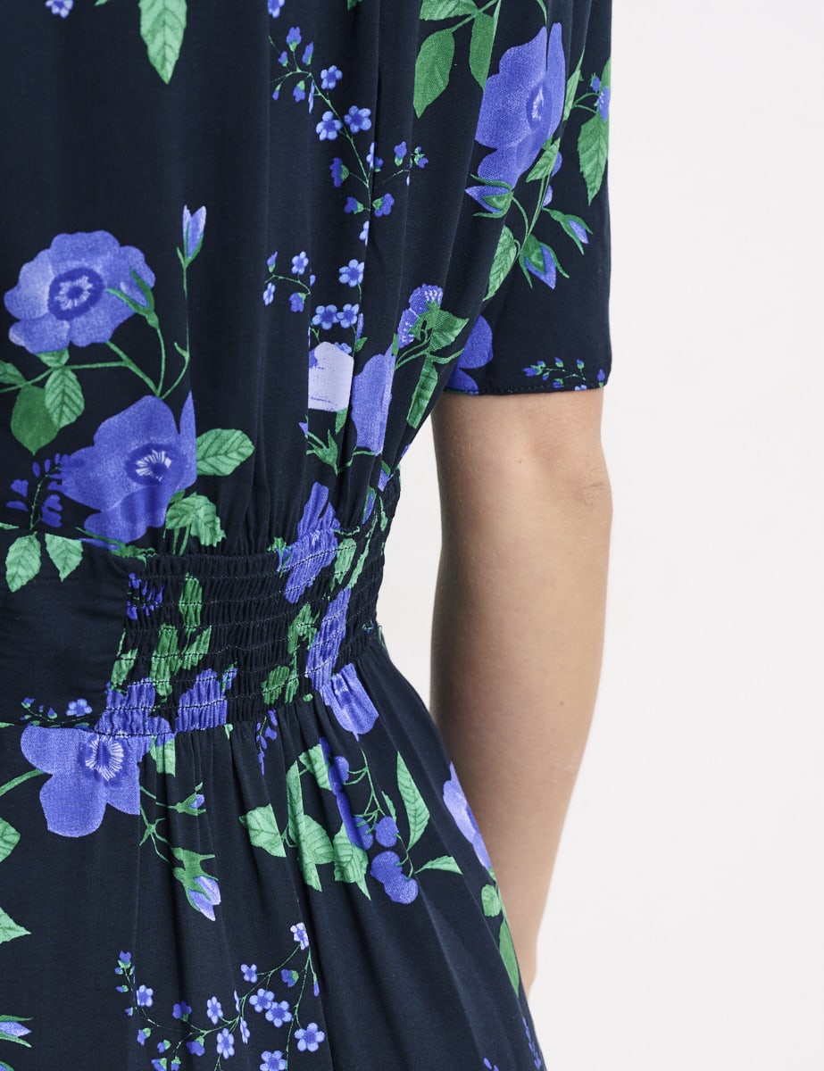 Black Floral Alexa Shirring Midi Dress