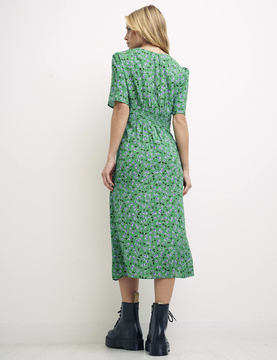 Floral Petite Alexa with Shirring Midi Dress