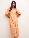 Peach Puff Sleeve Elizabeth Midi Dress