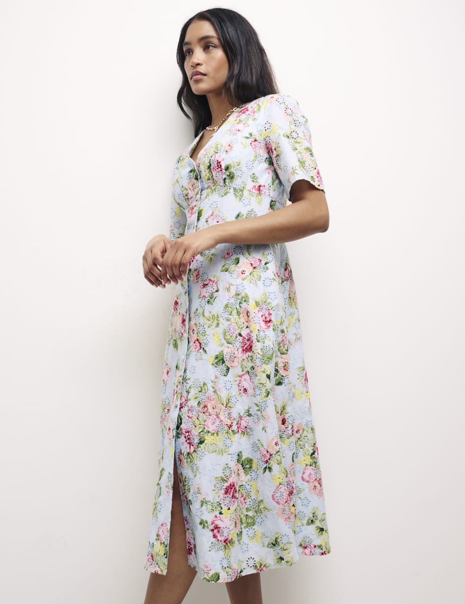 Blue Floral Alexa Broderie Midi Dress