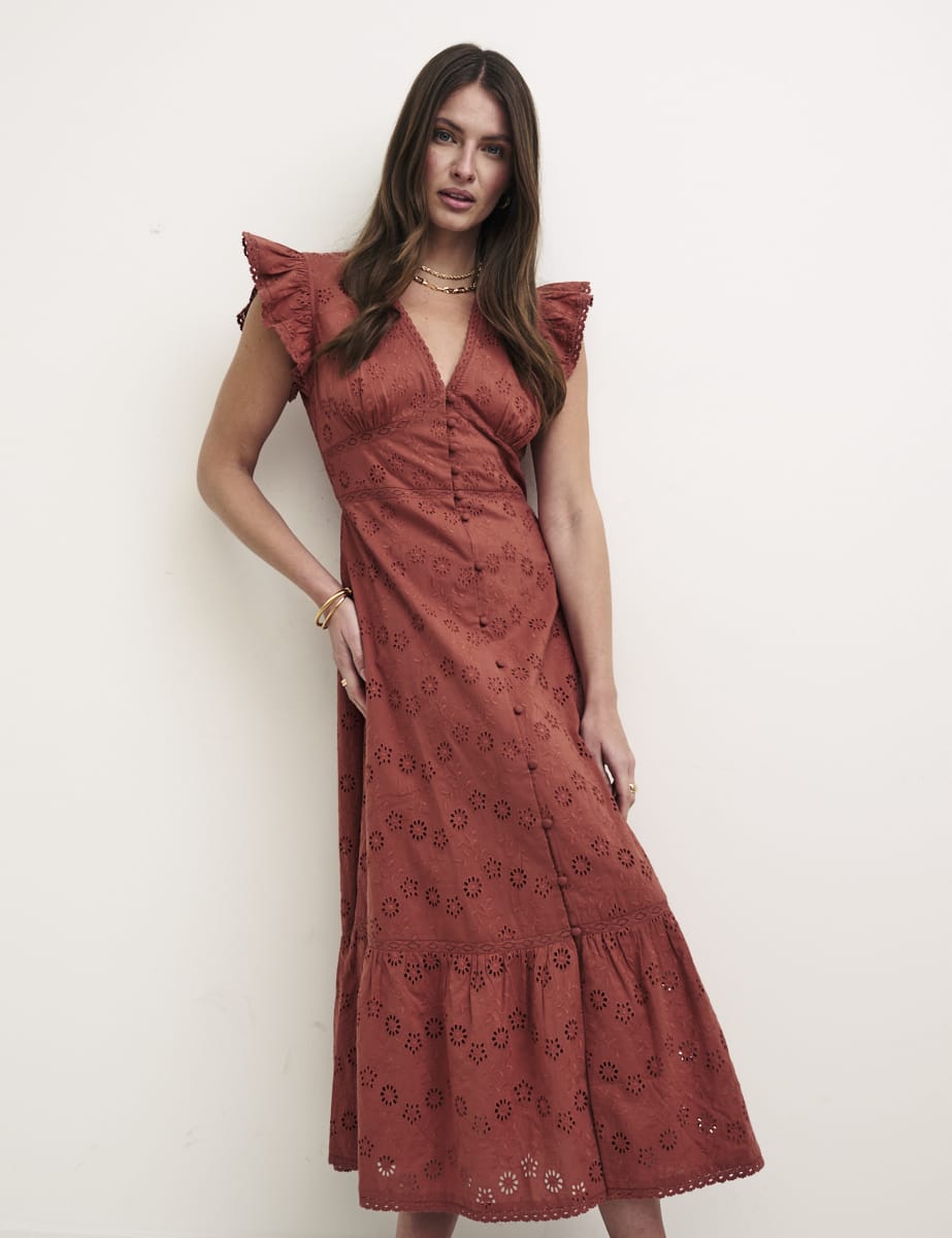 Terracotta Broderie Azalia Midi Tea Dress