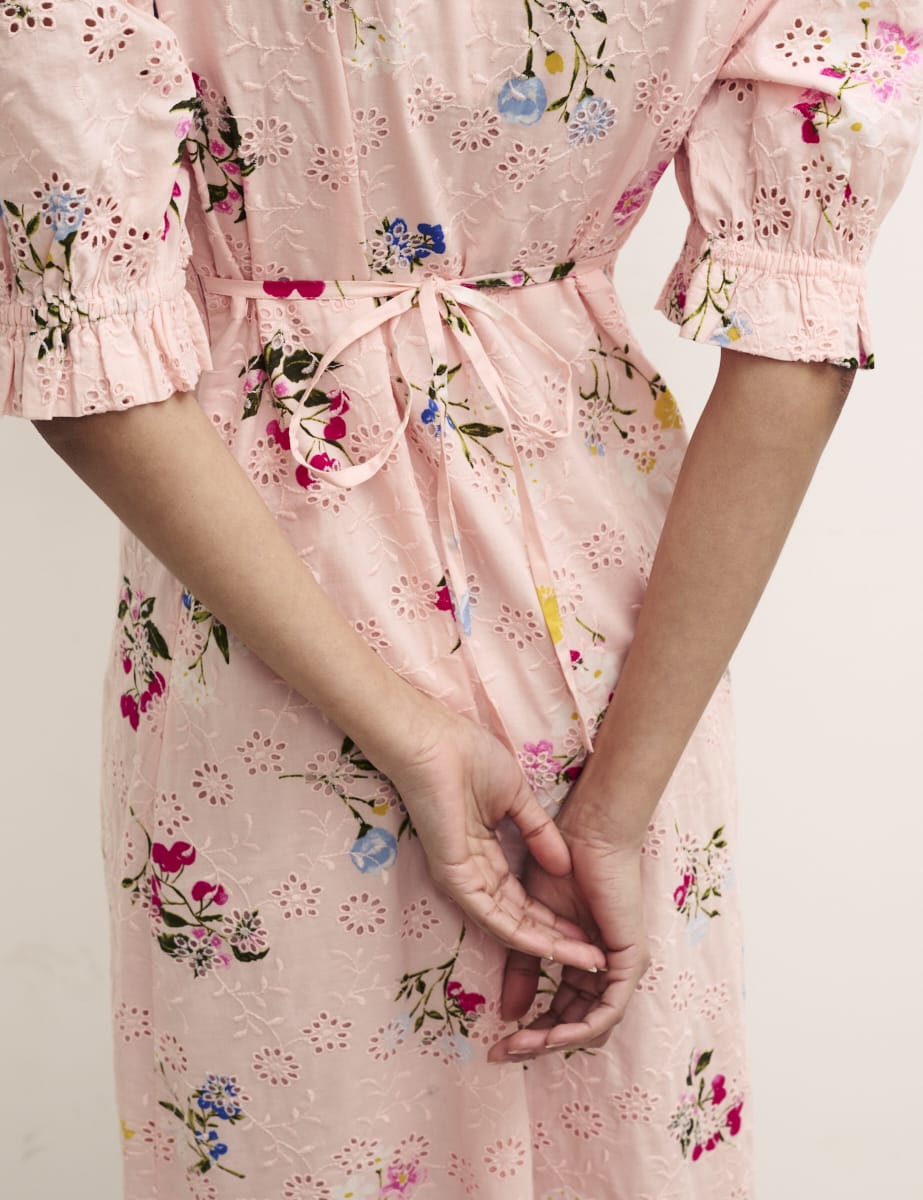 Pink Floral Demi Embroidery Midi Dress