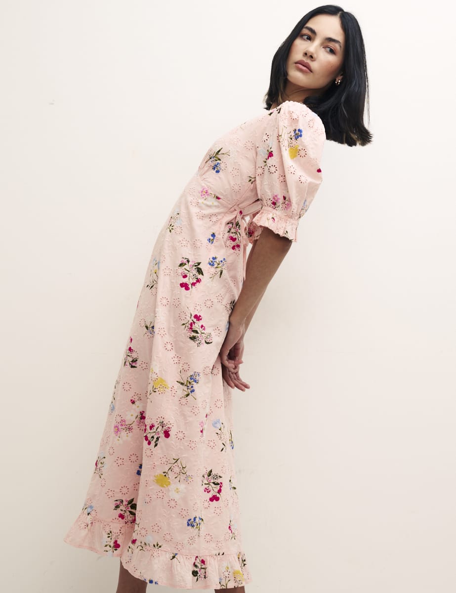 Pink Floral Demi Embroidery Midi Dress