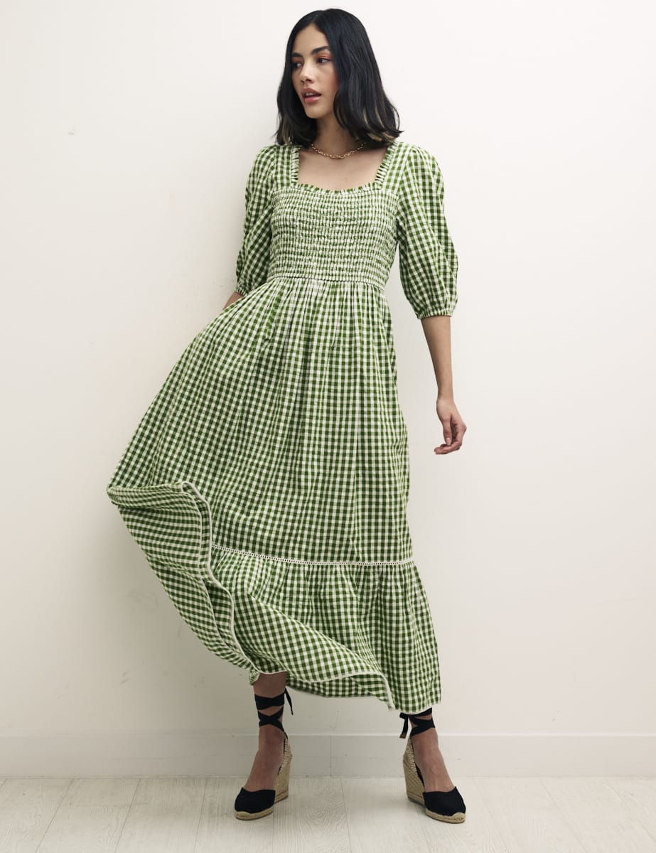 Green/White Gingham Else Midi Dress