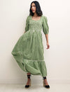 Green/White Gingham Else Midi Dress