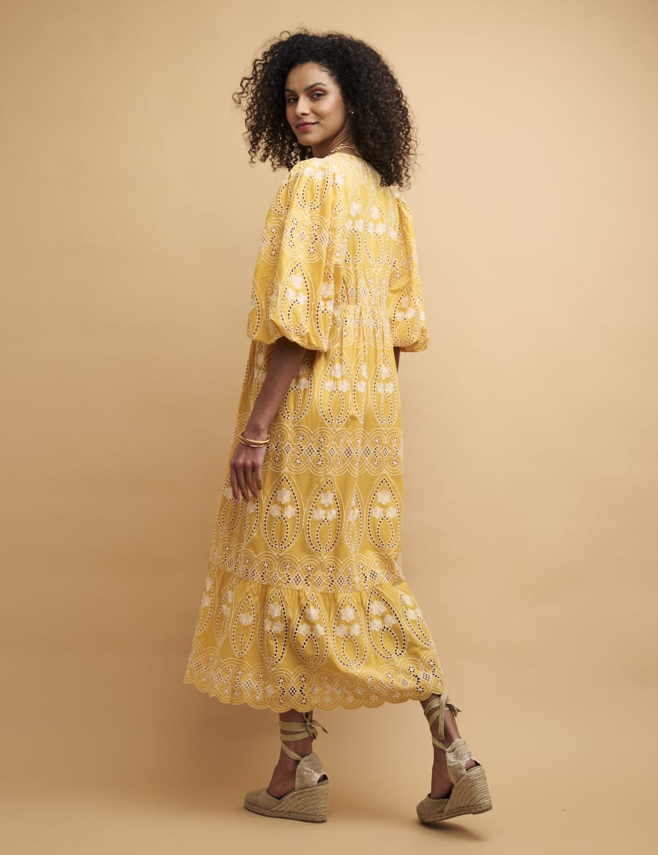 NC Boutique Yellow Broderie Anglaise Nora Midaxi Dress