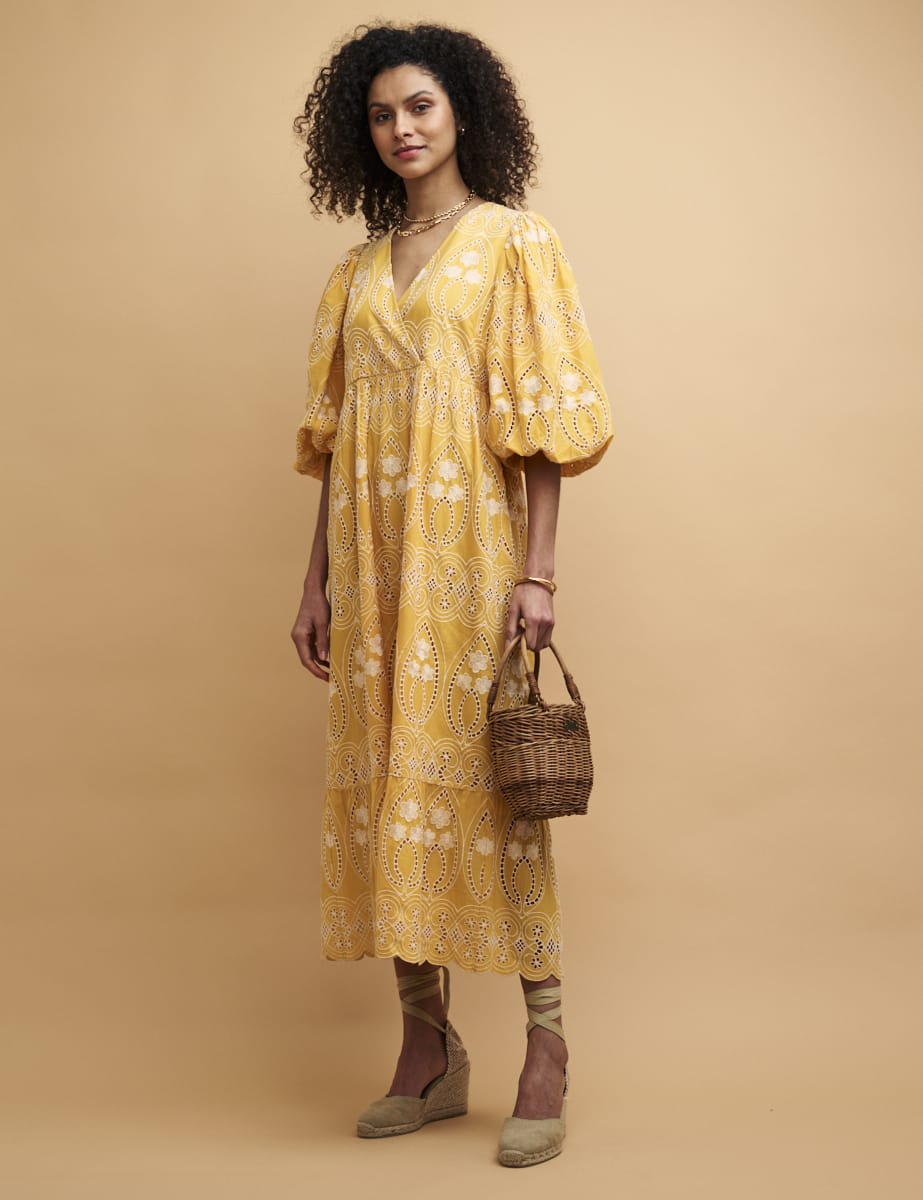 NC Boutique Yellow Broderie Anglaise Nora Midaxi Dress