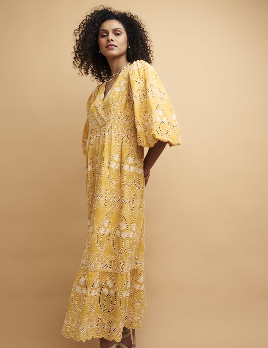 NC Boutique Yellow Broderie Anglaise Nora Midaxi Dress