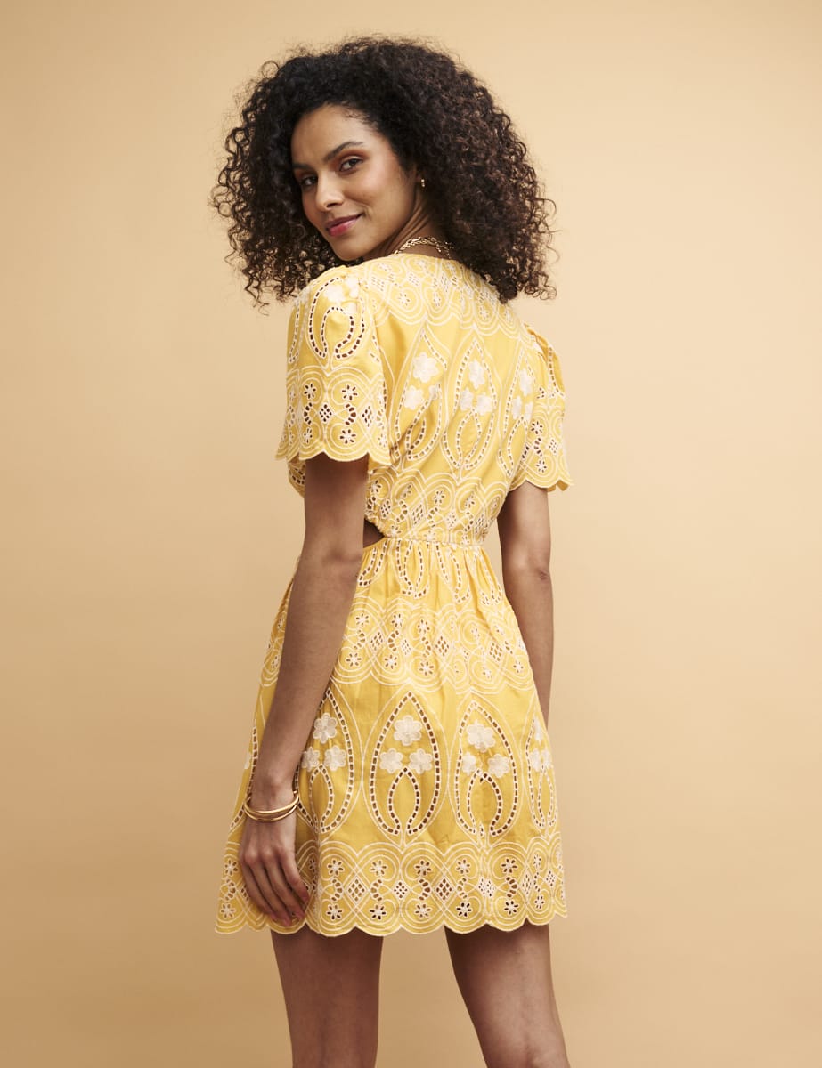 NC Boutique Yellow Broderie Anglaise Paris Mini Dress