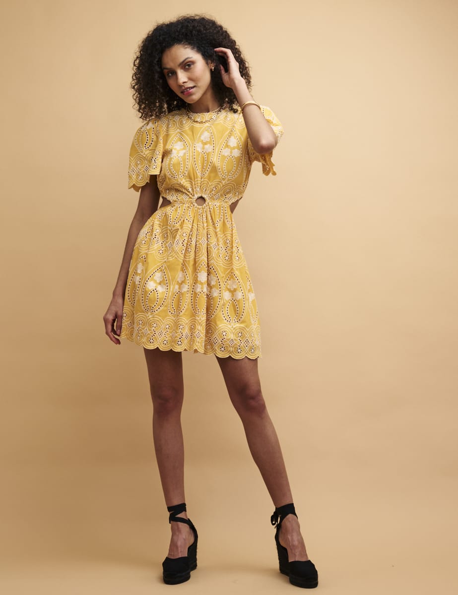 NC Boutique Yellow Broderie Anglaise Paris Mini Dress