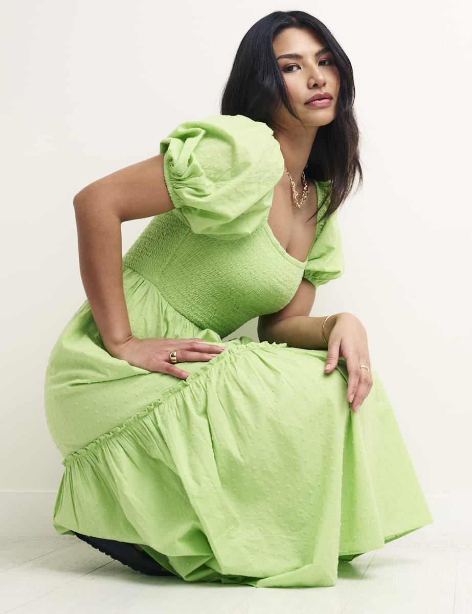 Green Puff Sleeve Tallulah Midi Dress