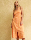 Petite Orange Gingham Check Sandra Midi Dress