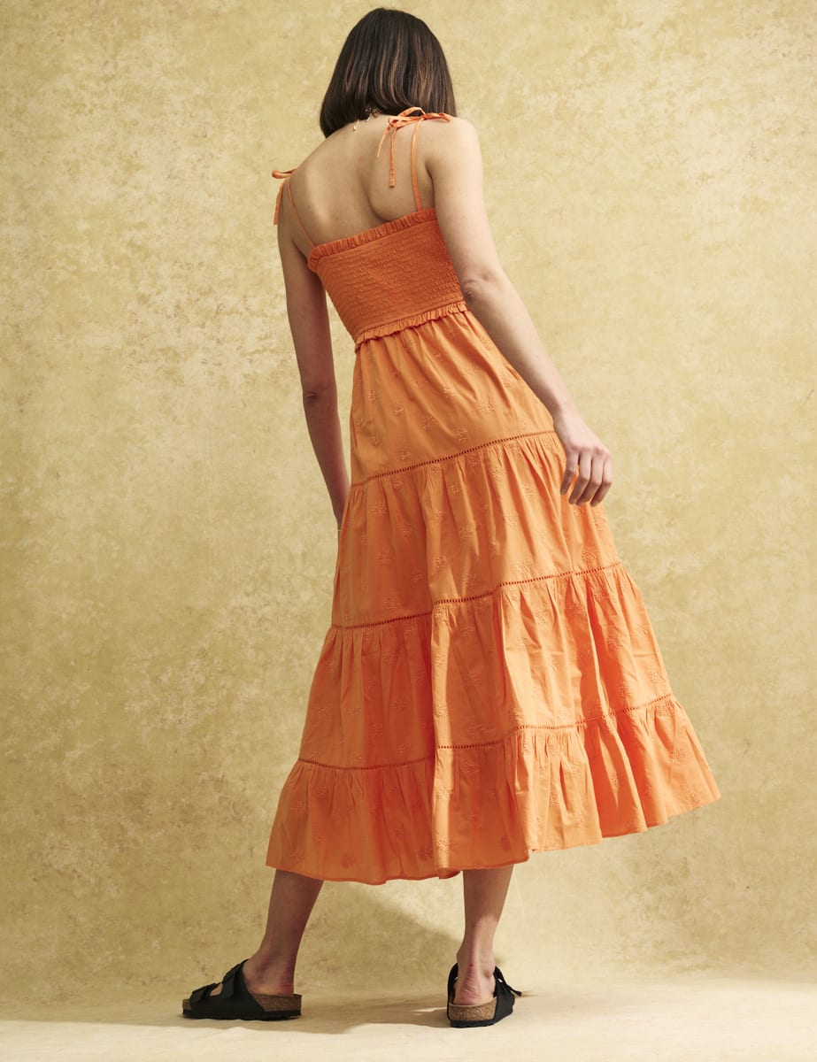 Orange Shirred Maisi Midi Dress