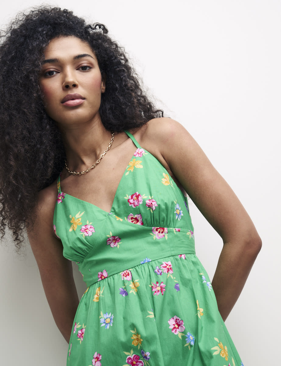 Green Floral Tie Back Detail Billie Midi Dress