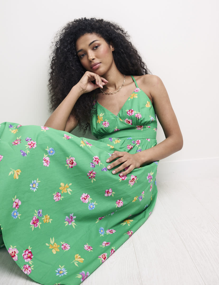 Green Floral Tie Back Detail Billie Midi Dress