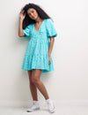 Blue Check Vienna Mini Smock Dress