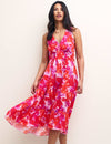 Brushstroke Floral V-Neck Amy Sleeveless Midi Dress