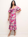 Pink Floral Sweetheart Neck Darcie Midi Dress