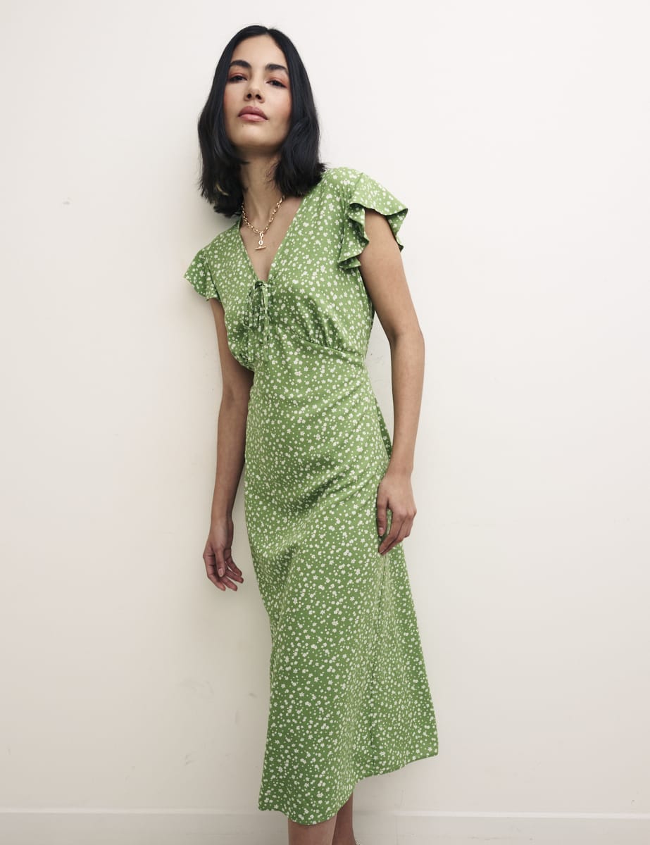 Ditsy Green Lily Midi Dress