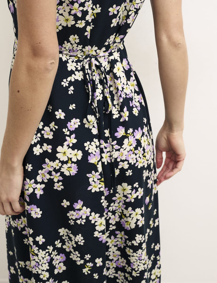 Black Ruffle Sleeve Floral Lily Midi Dress