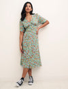 Green Floral Alexa Midi Dress with Shirring