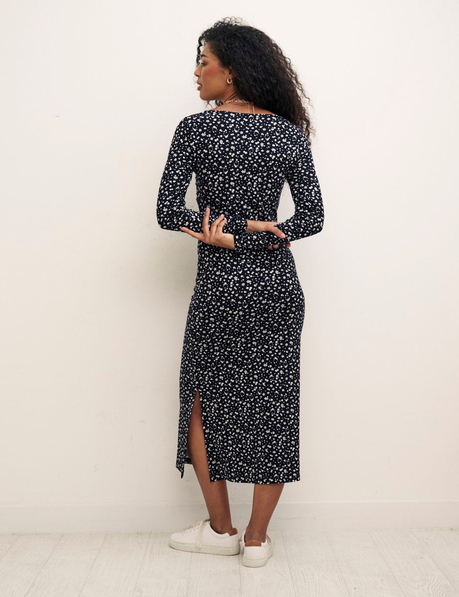 Black Floral Sweetheart Neck Marlow Midi Dress