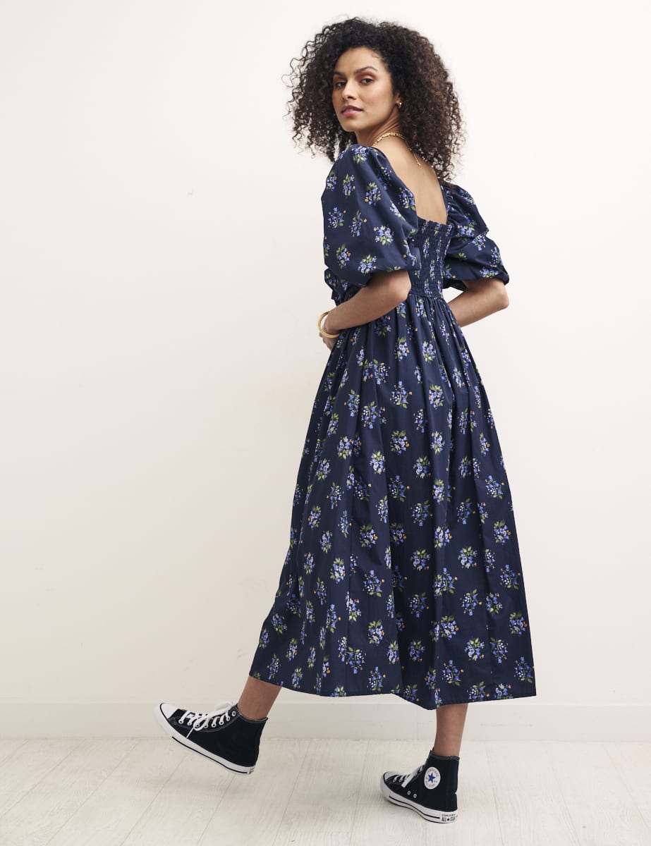 Navy Floral Nova Midi Smock Dress