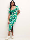 Green Floral Ruched Bodice Oregon Midi Dress