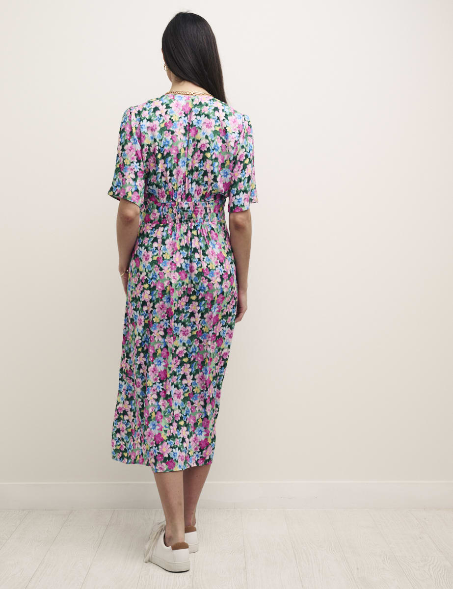 Watercolour Floral Alexa Midi with Shirring Tea Dress