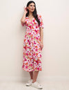 Petite Pink Floral Alexa Midi with Shirring Dress